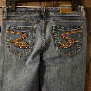 Seven7 Women's Light Blue Jeans with Gold Studs and rhinestones